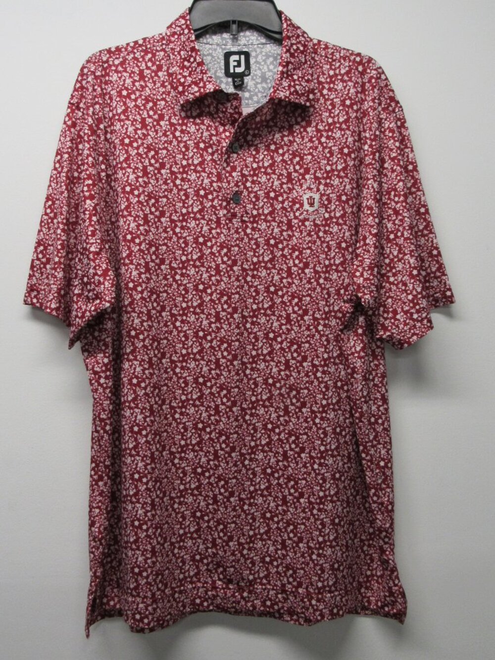 FootJoy PFAU Course IU Indiana Red Floral Performance Golf Polo Shirt Men's L